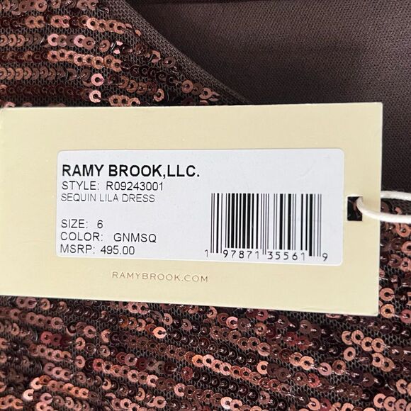 New Ramy Brook Copper Ombré Sequin Lila Dress, Long Sleeve Cocktail- Size 6 - Picture 5 of 15
